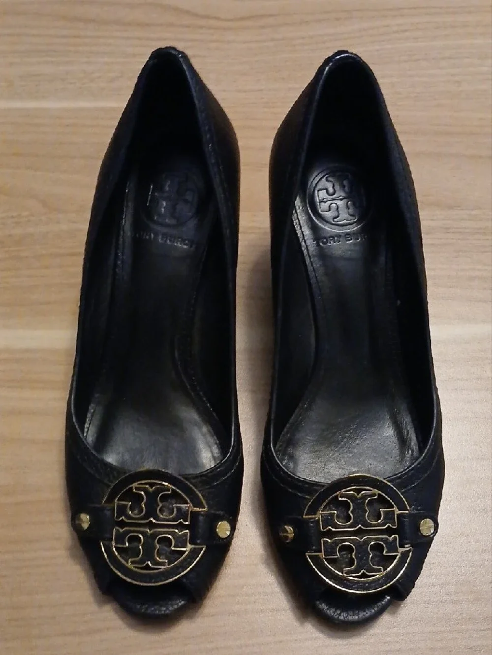 Tory Burch (Copycat Version) Black  Peep-Toe Wedges in Size 7.5M